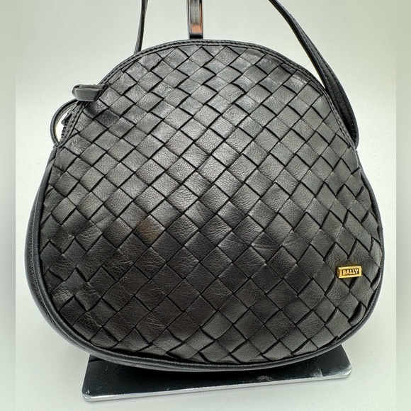 Bally-Authentic-Black Leather rounded Crossbody